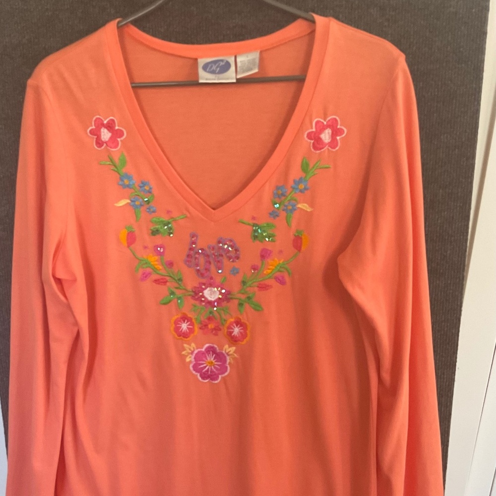 LONG SLEEVE T SHIRT DIANE GILMAN SPARKLE LOVE  NICE LARGE L